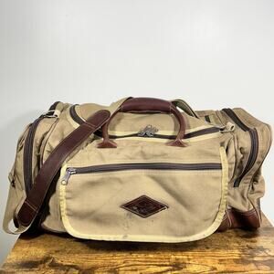 VTG Tan Canvas Leather Battenkill Travel Bag Diamond Bluff Hunting USA 22”